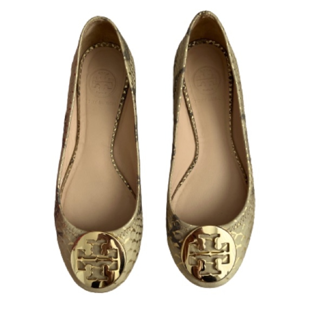 Tory Burch Snake Embossed Leather Flats
